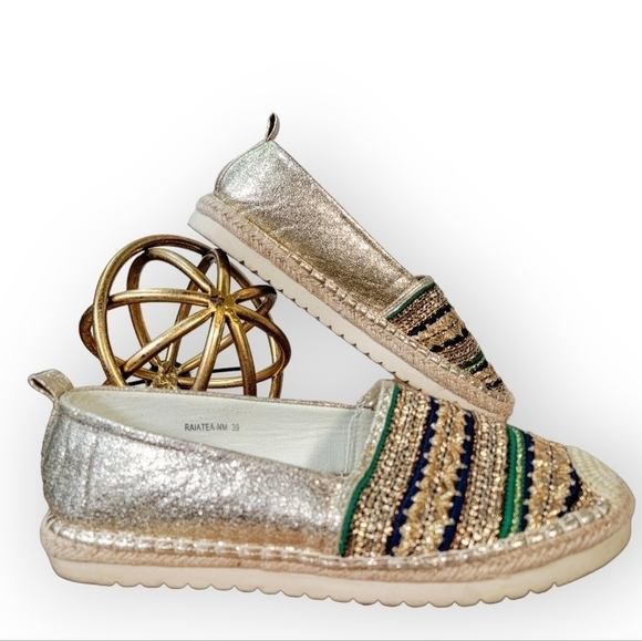 Patrizia by Spring Step Slip On Espadrilles Gold Metallic Colorful Flats Size 39 - Picture 17 of 17